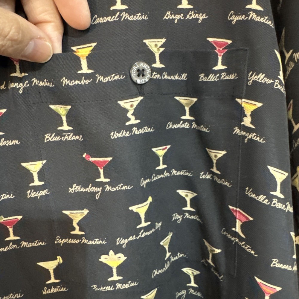Tori Richard 100% Silk Shirt XL Martini Cocktail Print Hawaiian Aloha Mens #085 - Picture 4 of 14